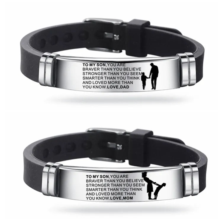 Simple Silicone Men Bracelet Adjustable Length Bangles Wristband Courage From Dad Mom To My Son You Are Brave Than Your Believe