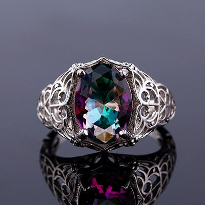 Luxury 100% 925 Sterling Silver Jewelry Rings for Women Party Wedding Engagement Acessories 10X14MM Big Topaz Gemstone Ring Multicolor