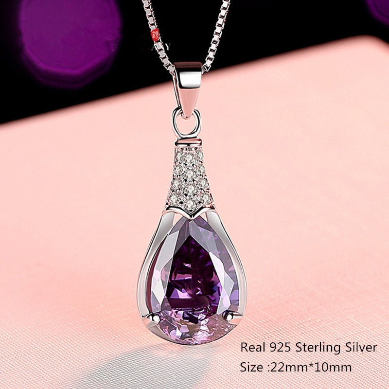 Buyee 925 Sterling Silver Big Stone Pendant Chain Light Natural Amethyst Necklace for Woman Girl Excellent Jewelry Chain 45cm N1047-1 45cm