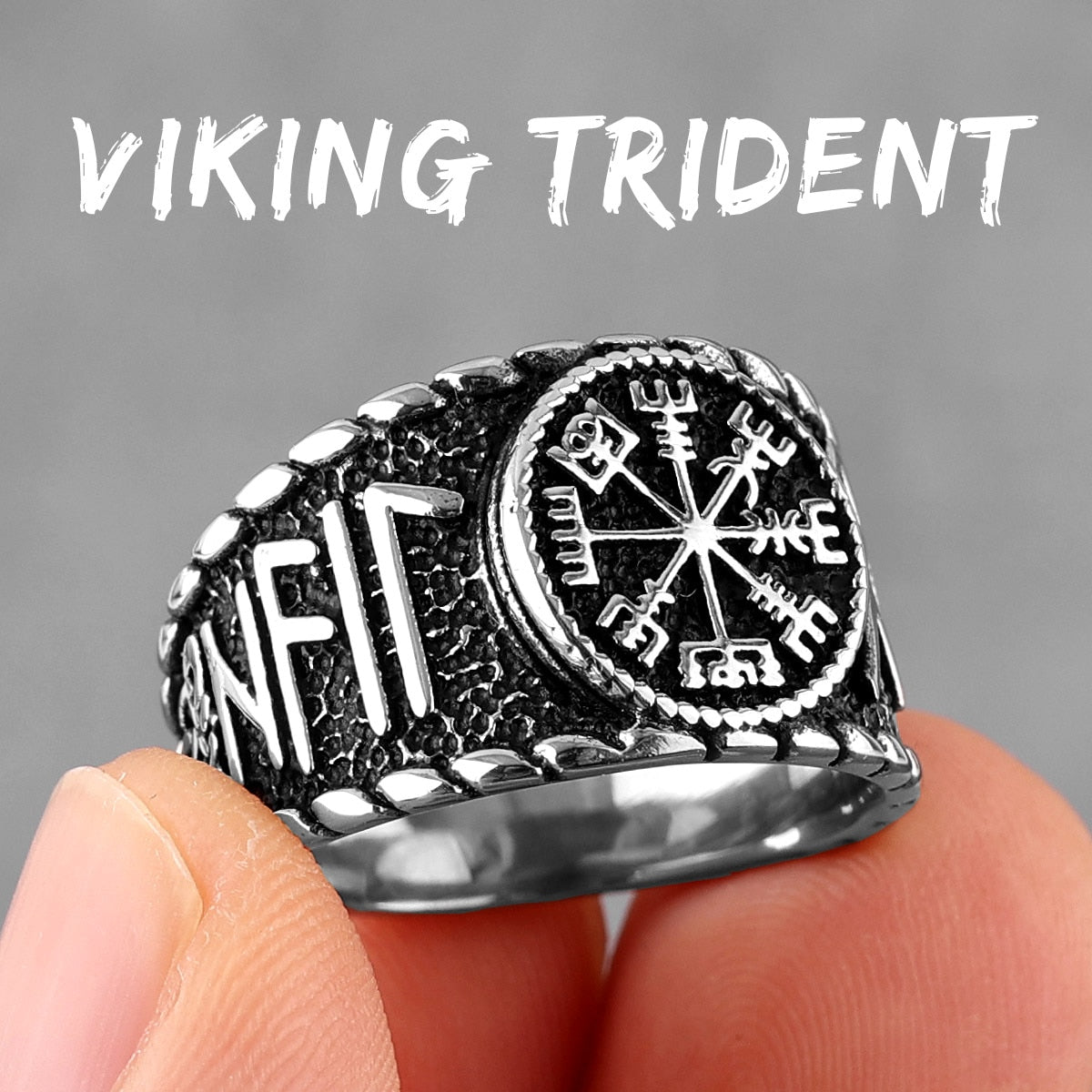 Viking Norse Mythology Odin Stainless Steel Mens Rings Punk Amulet for Male Boyfriend Biker Jewelry Creativity Gift R692-Silver
