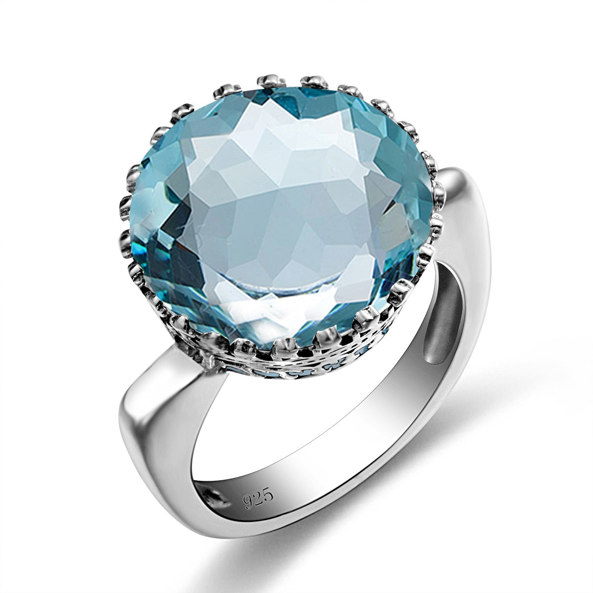 Szjinao Vintage 100% 925 Sterling Silver 15ct Round Created Aquamarine Ring For Women Famous Branded Handmade Fine Jewelery 2021 Aquamarine