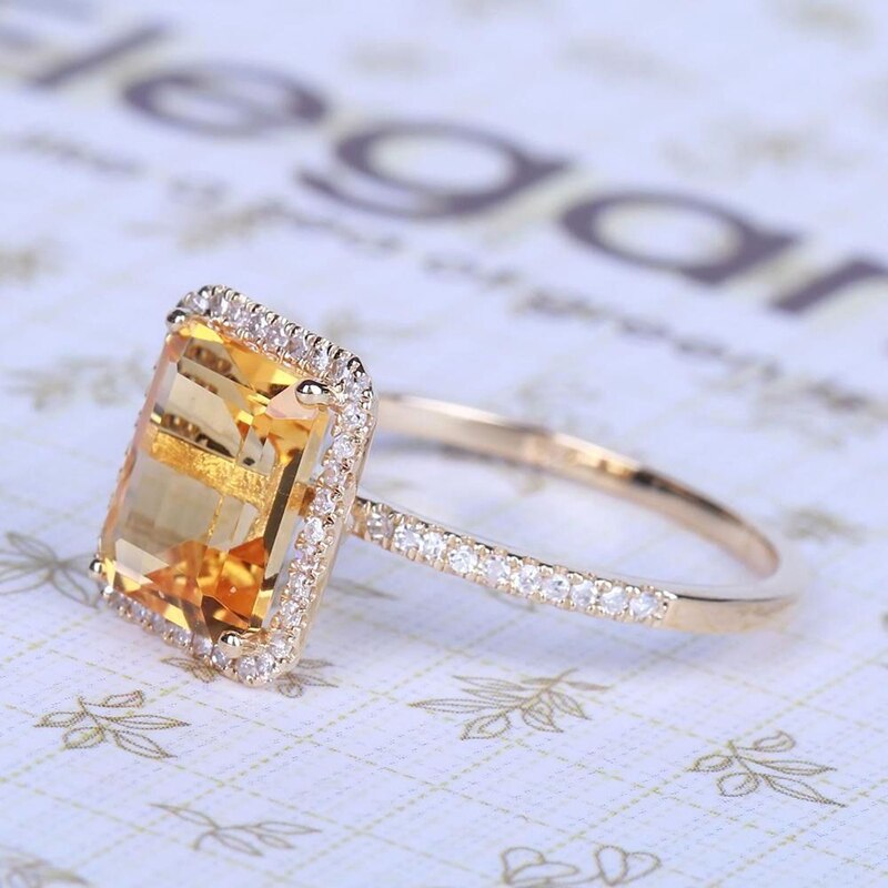 Cellacity Luxury Silver 925 Jewelry with Square Citrine gemstone zircon Rings for Women Female Anniversary party gift