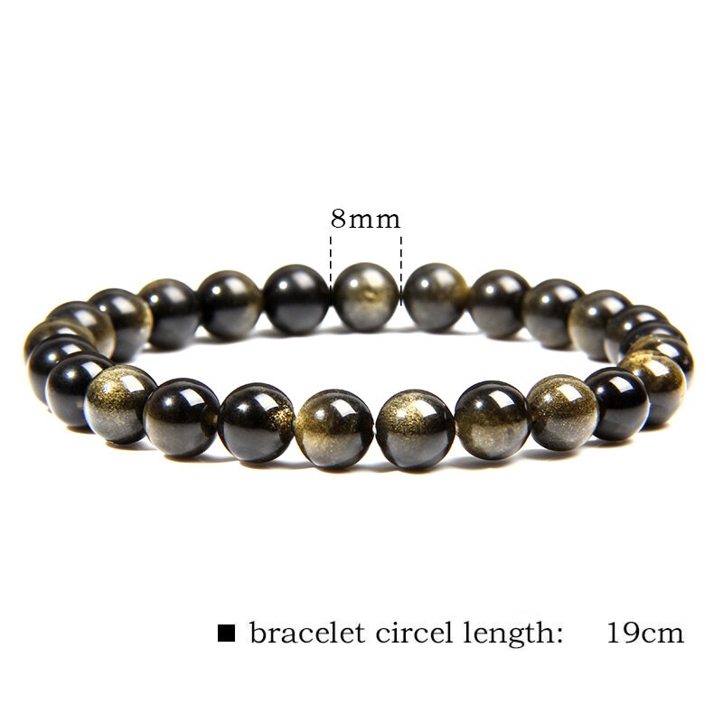 Black Gold Color Obsidian Beaded Stretch Bracelets 6-12mm Natural Stone Beads Bracelet Bangles Women Men Charm Energy Jewelry 8mm
