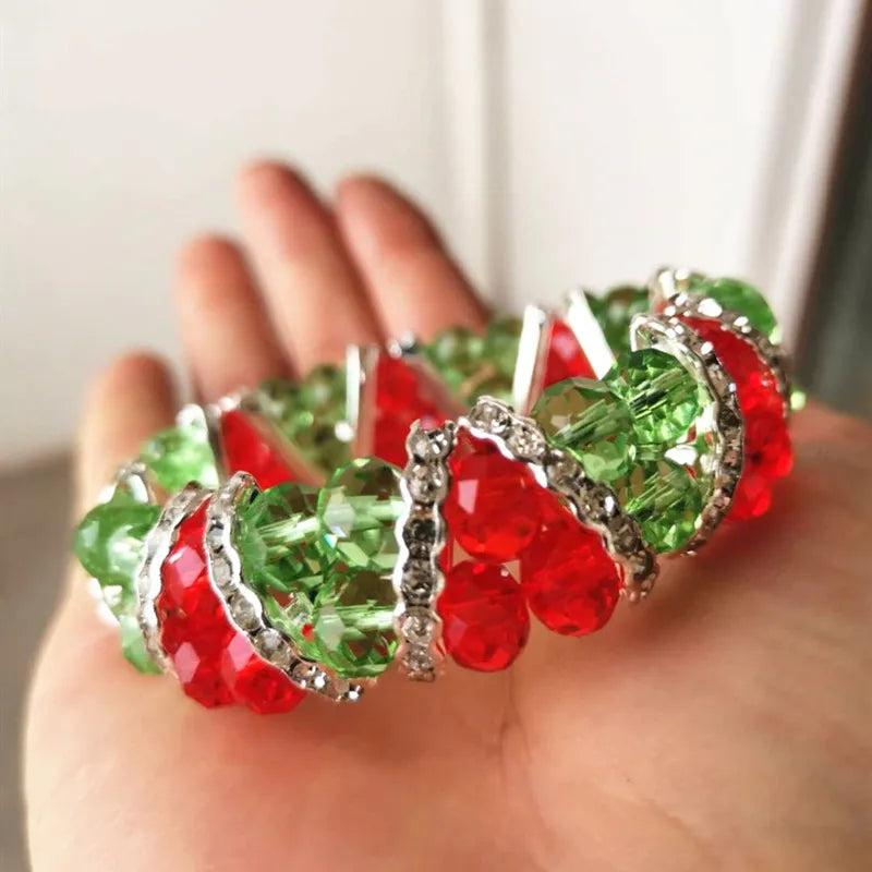 Fashion Handmade FACETED CRYSTAL GLASS ELASTIC Women's Beads Jewelry Bracelet gcb1040 green and red