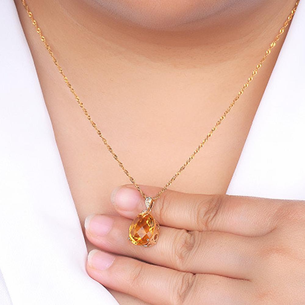 Natural Citrine Jewelry Crystal Gold Color Chain Gemstone Pendant Necklace Wedding Jewelry Gift For Women Girl