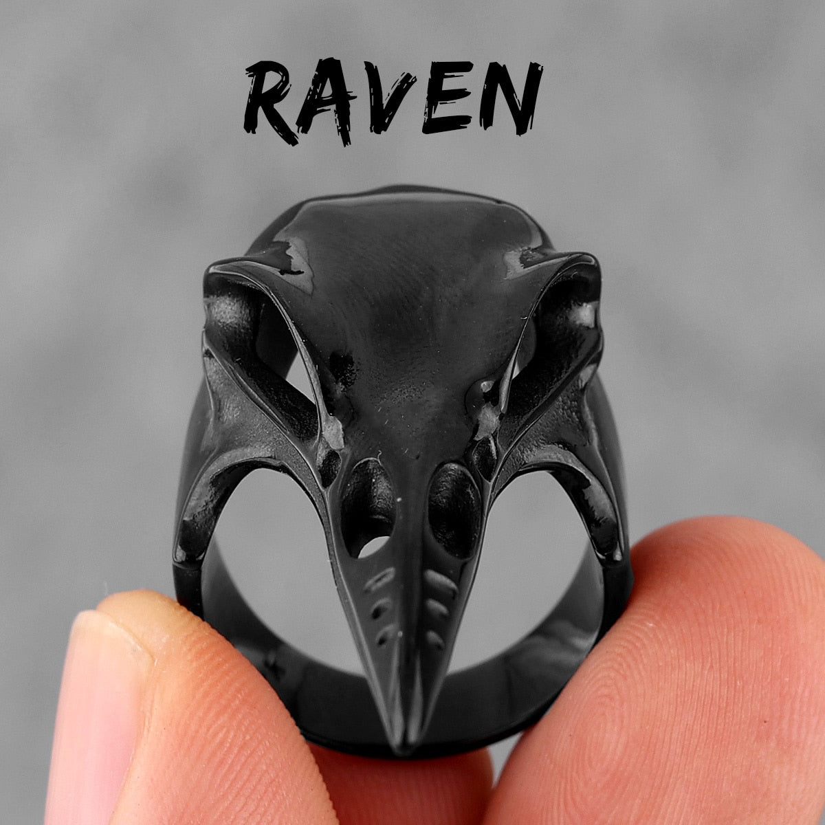 Viking Crow Skull Stainless Steel Mens Rings Punk Amulet Gothic for Male Boyfriend Biker Jewelry Creativity Gift R705-Black