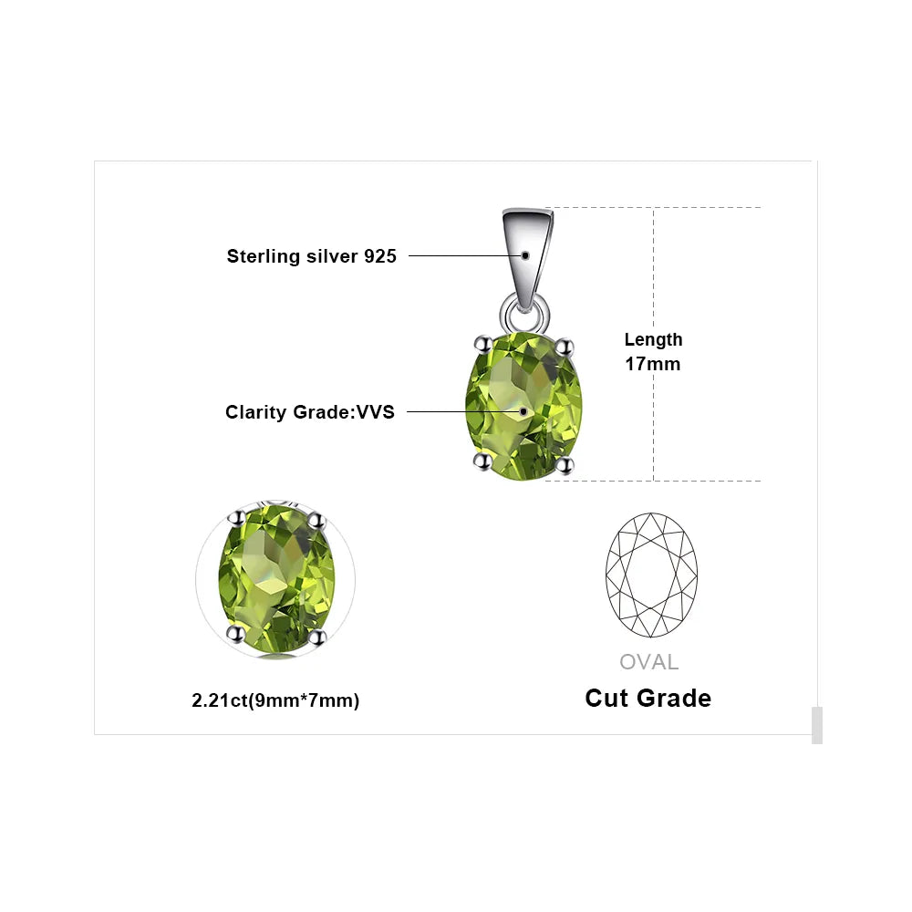 JewelryPalace 2.2ct Natural Green Peridot 925 Sterling Silver Pendant Necklace for Women No Chain Rose Gold Yellow Gold Plated