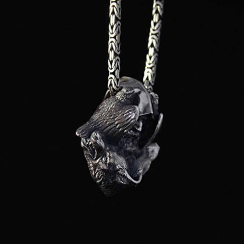 EYHIMD Norse Odin Viking Stainless Steel Pendant Scandinavian Raven Wolf Men's Amulet Jewelry