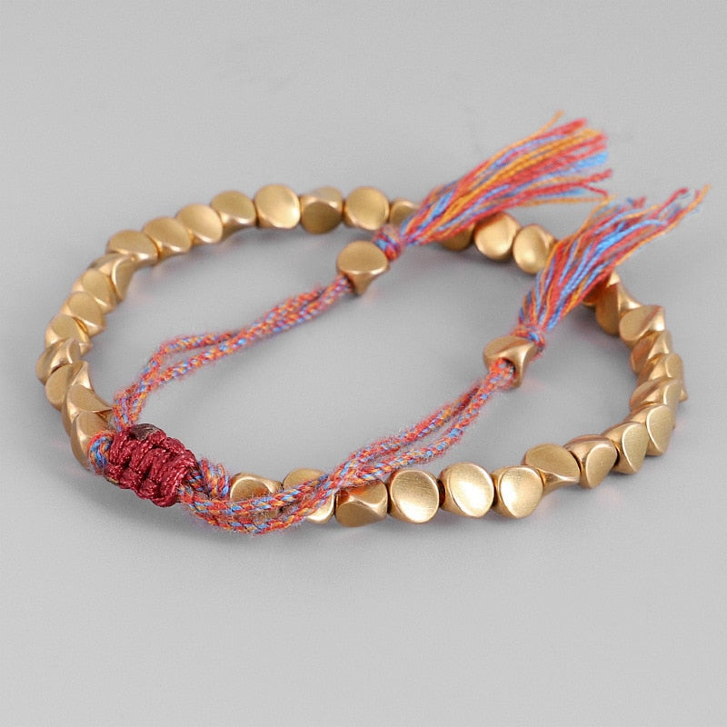 Handmade Tibetan Buddhist Braided Cotton Copper Beads Lucky Rope Bracelet For Women Men Thread Bracelets