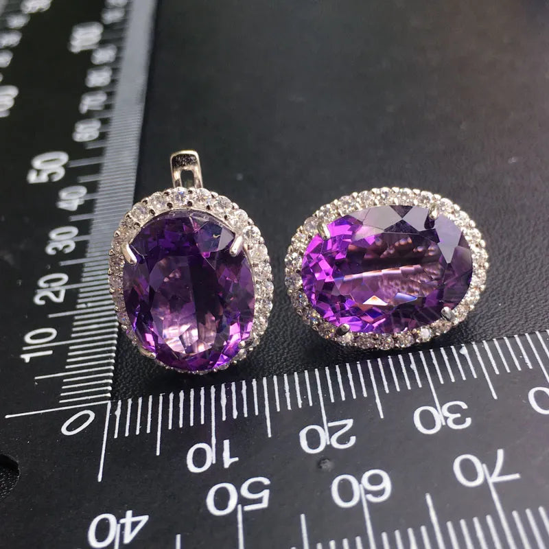 CSJ Amethyst quartz gemstone elegant Earring Sterling 925 Silver oval12*16mm 18Ct Fine Jewelry For Women Lady or mother Gift Box