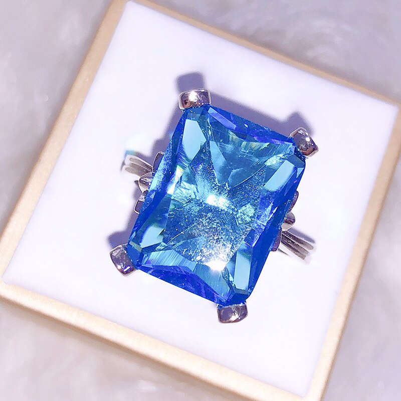Cellacity Simple Luxury Geometry Sapphire Ring for Women Gorgeous Silver 925 Jewelry with Rectangular Gemstones Leaf Wedding