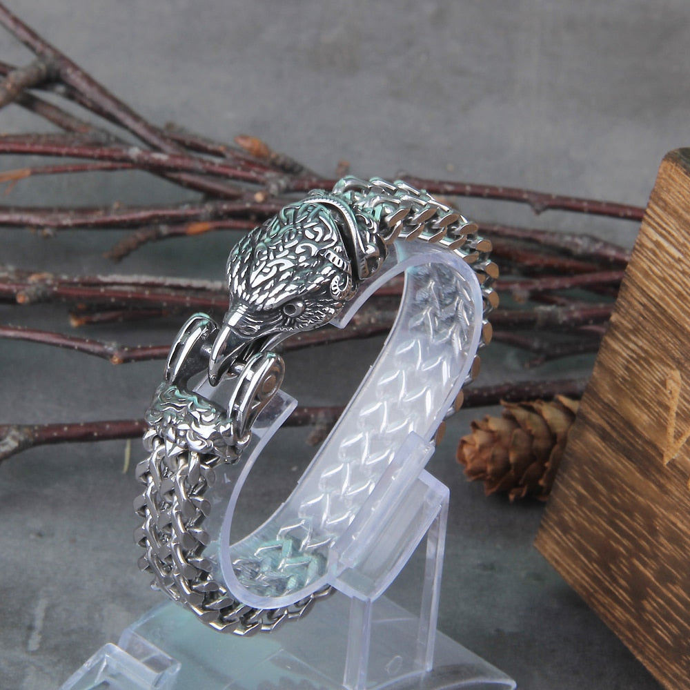 Vikings Jewelry Stainless Steel Russian Bear Bracelet Men&#39;s Mesh Chain Can Open Bear Mouth Punk Bracelets Biker Jewelry Liberty Eagle