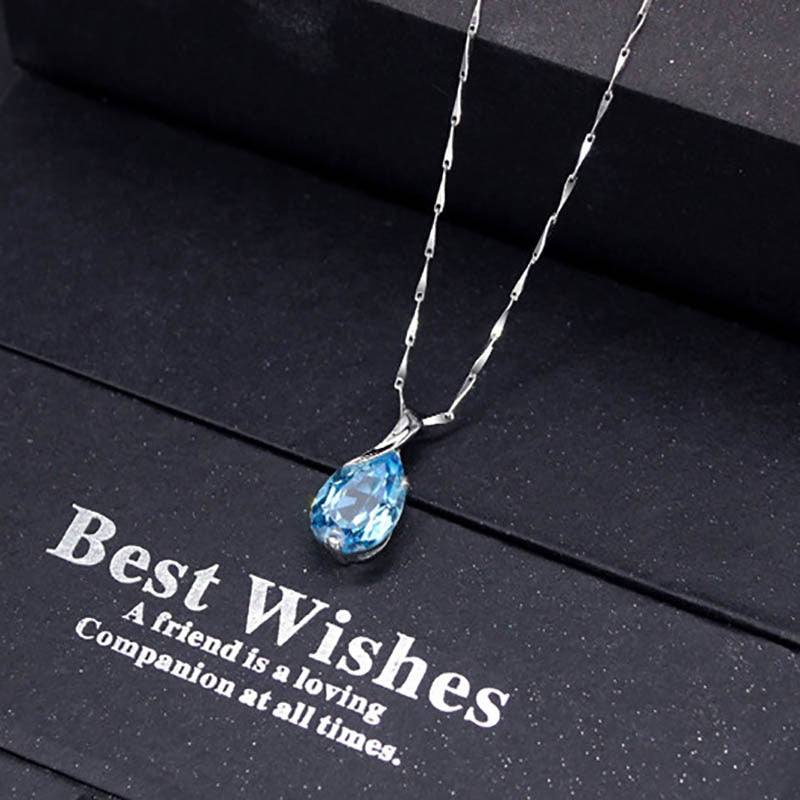Cellacity Trendy Necklace for Women Silver 925 Jewelry Water Drop Shaped Aquamarine Pendant Neck Ornament Engagement