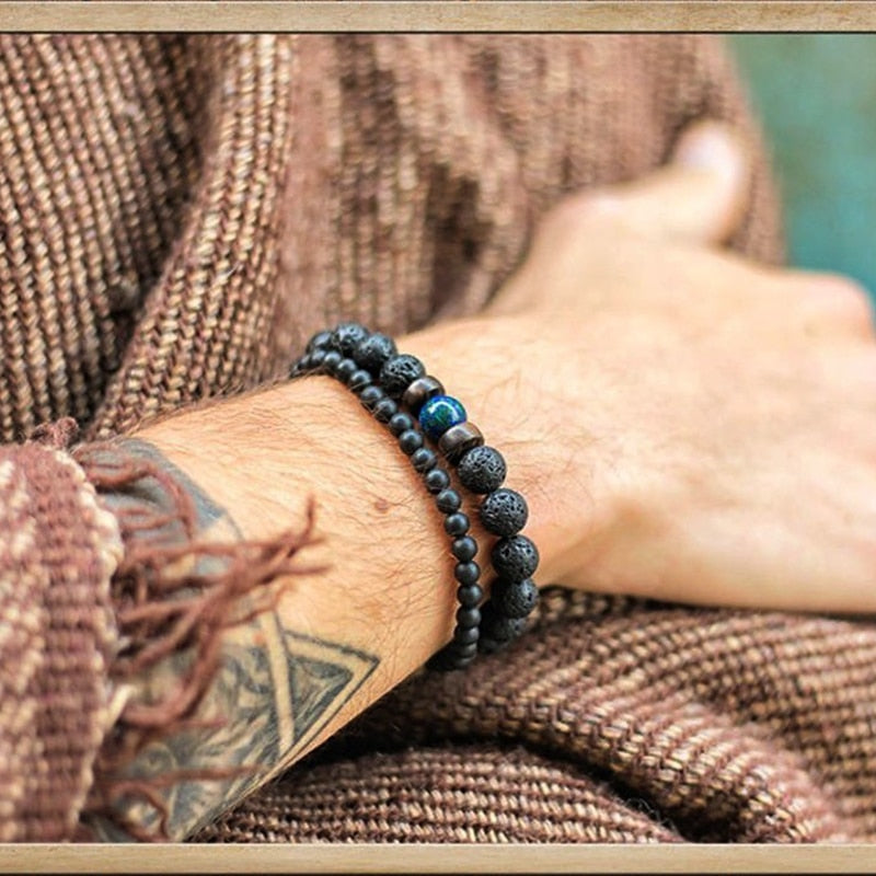 Lava Stone Men Bracelet Natural Moonstone Bead Tibetan Buddha Bracelet Chakra Diffuser Bracelets Men Jewelry Gifts