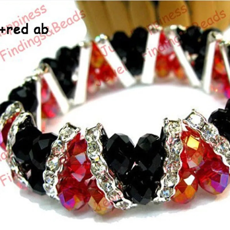Fashion Handmade FACETED CRYSTAL GLASS ELASTIC Women's Beads Jewelry Bracelet gcb1040 red and black