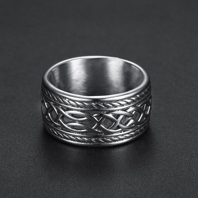 Men Celtic Knot Stainless Steel Viking Ring Norse Wedding Rings Strap For Women Promise Jewelry