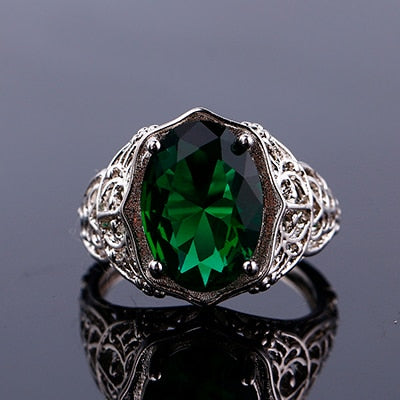 Luxury 100% 925 Sterling Silver Jewelry Rings for Women Party Wedding Engagement Acessories 10X14MM Big Topaz Gemstone Ring green