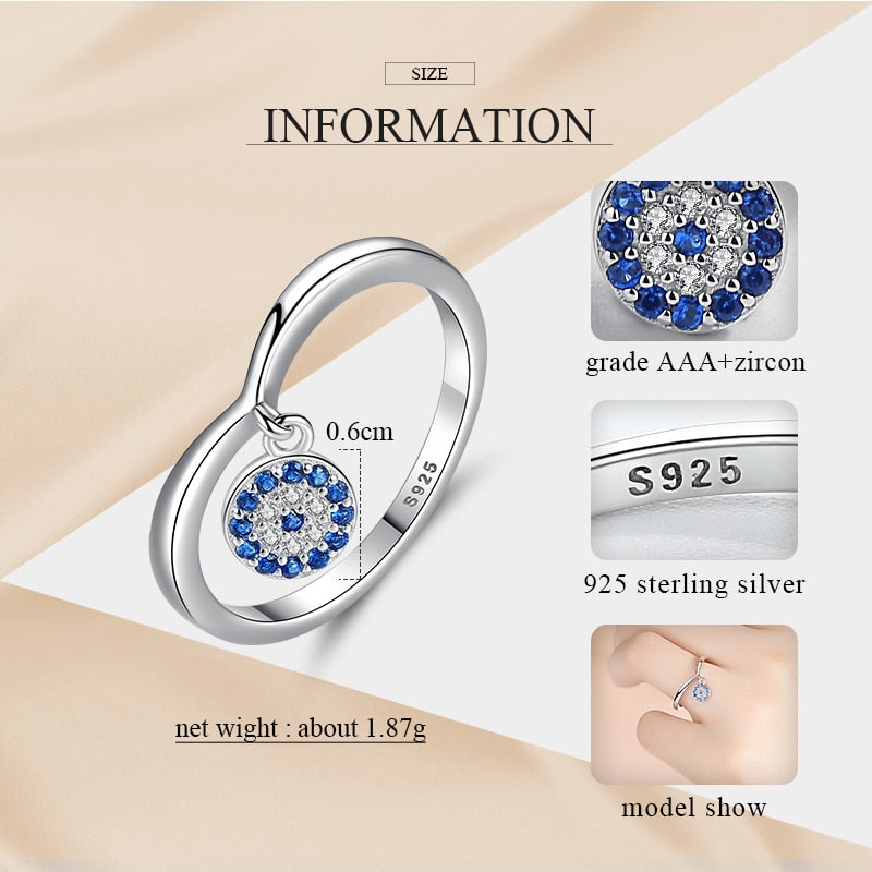 KALETINE 925 Sterling Silver Ring Cubic Zirconia Eye Ring Love Ring For Women Evil Eye Ring Wedding Female Bohemia Jewelry Gift
