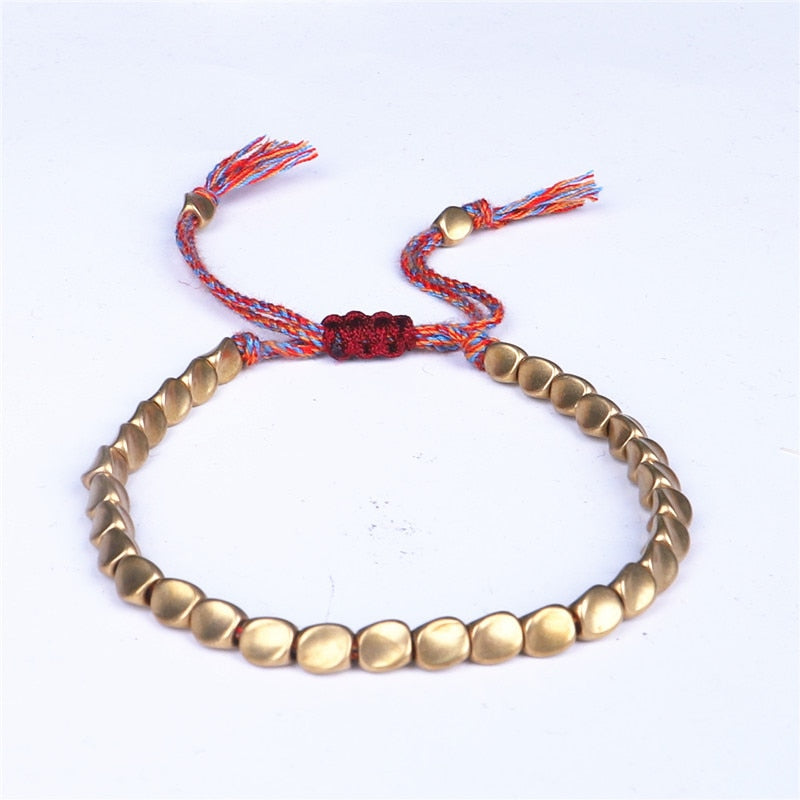 Handmade Tibetan Buddhist Braided Cotton Copper Beads Lucky Rope Bracelet For Women Men Thread Bracelets