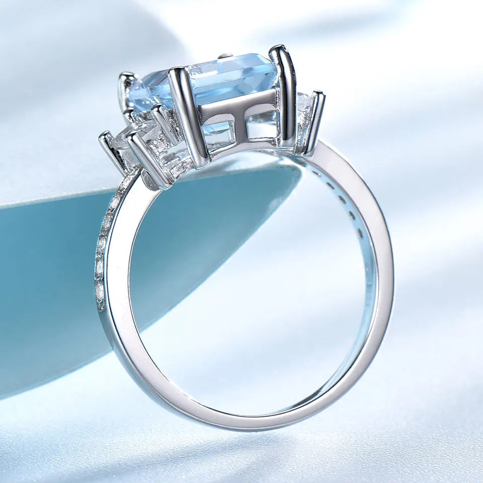 UMCHO Blue Topaz Gemstone Rings for Women Genuine 925 Sterling Silver Aquamarine Ring Romantic Wedding Engagement Fine Jewelry