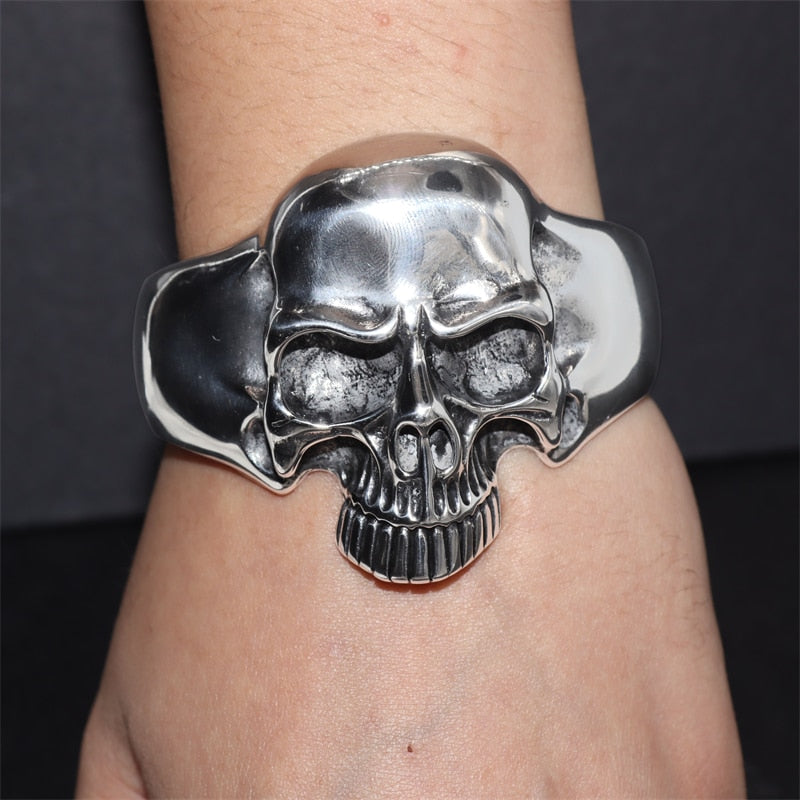 Punk Heavy Metal Carved Dragon Bracelet Charm Men's Wide Bracelet Gothic Motorcycle Rider Rock Party Jewelry Gift A3701-Silver