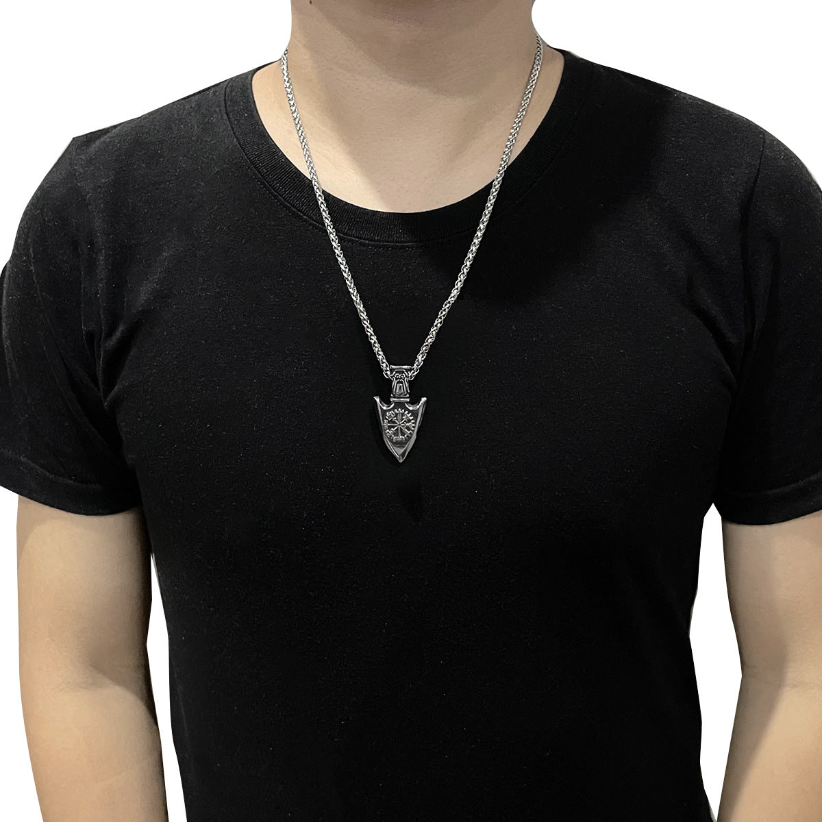 Hip Hop Necklace Stainless Steel Shield Pendant For Men