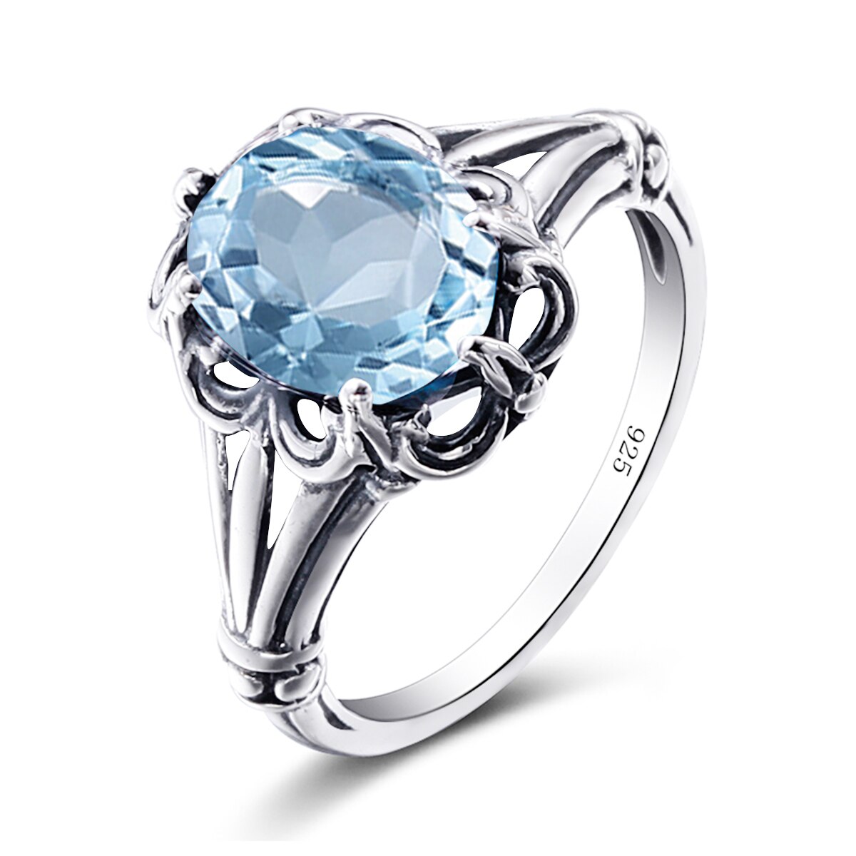 100% 925 Sterling Silver Rings Oval Design Garnet Bohemian Handmade Victoria Wieck Rings For Women Fine Jewelry Aqumarine