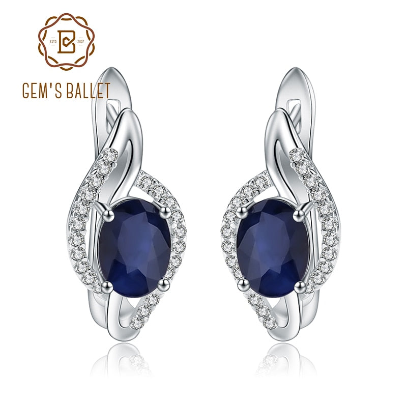 GEM&#39;S BALLET 3.32Ct Natural Blue Sapphire Earrings Real 925 Sterling Silver Gemstone Stud Earrings for Women Fine Jewelry SAPPHIRE 925 Sterling Silver
