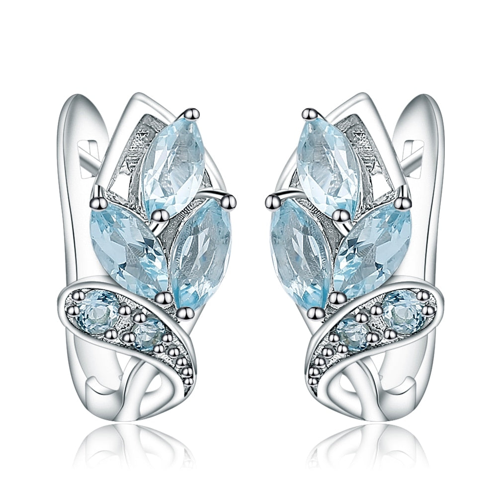 GEM&#39;S BALLET 3.11Ct Natural Chrome Diopside Gemstone Stud Earrings 925 Sterling Silver Leaf Earrings for Women Fine Jewelry Sky Blue Topaz 925 Sterling Silver