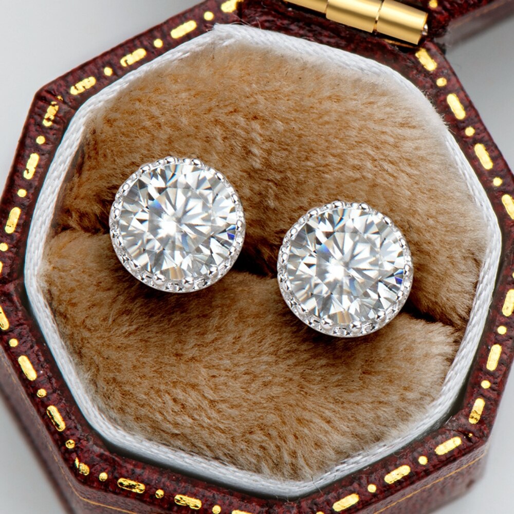 Vinregem 925 Sterling Silver White Gold 1CT Moissanite Pass Test Diamond Stud Earrings Fine Jewelry For Women Gift