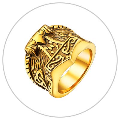 U7 Thor&#39;s Hammer Ring Singet Ring Viking Nordic Jewellery Stainless Steel Powerful Protective Talisman Ring Punk Accessories Gold