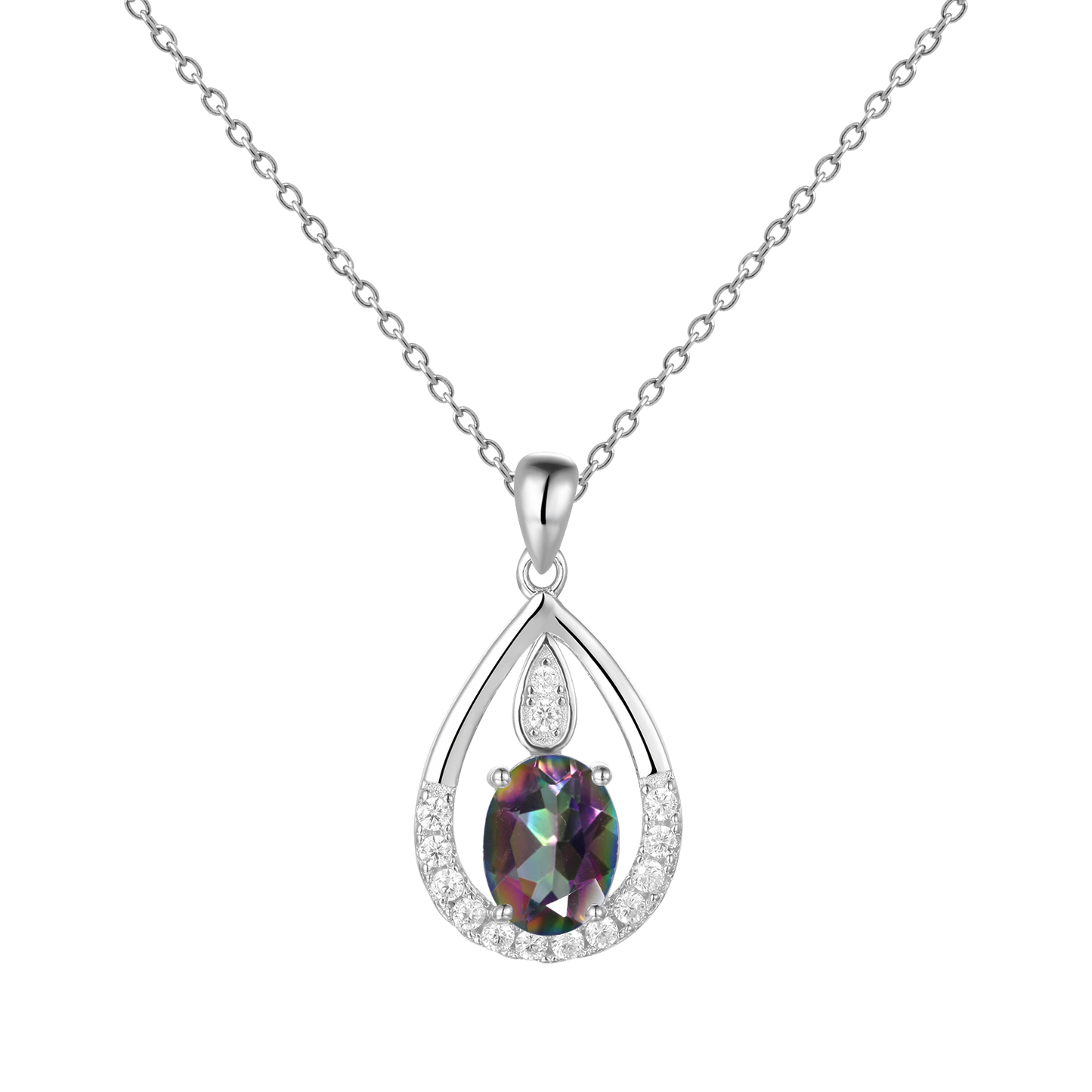 Gem&#39;s Ballet December Birthstone Topaz Necklace 6x8mm Oval Pink Topaz Pendant Necklace in 925 Sterling Silver with 18&quot; Chain Rainbow