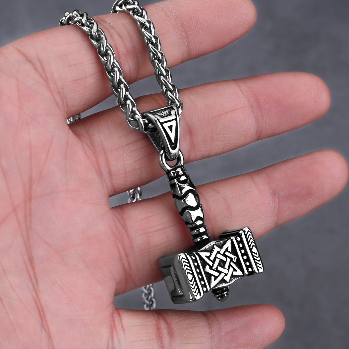 Norse Mythology Viking Thor's Hammer Men's Pendant Necklace Stainless Steel Punk Celtic Knot Necklace Jewelry Default Title