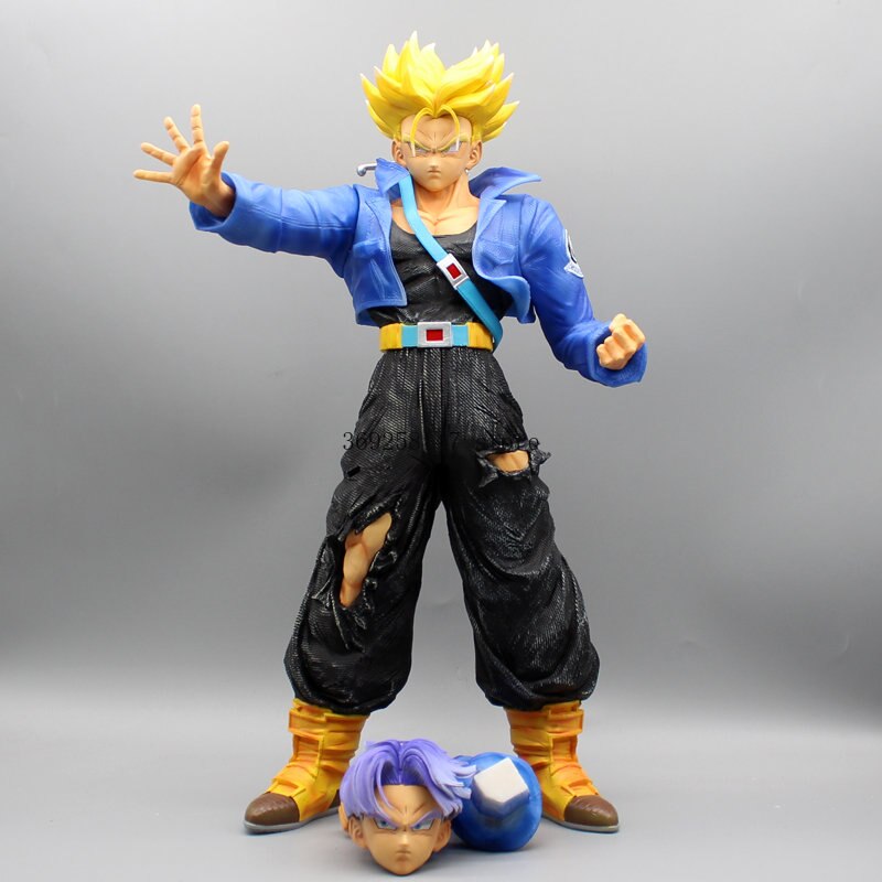 40cm Dragon Ball Z Figure GK The Future Warrior Trunks Action Figure PVC Trunks with 4 Head Collection Desktop Statue Toys
