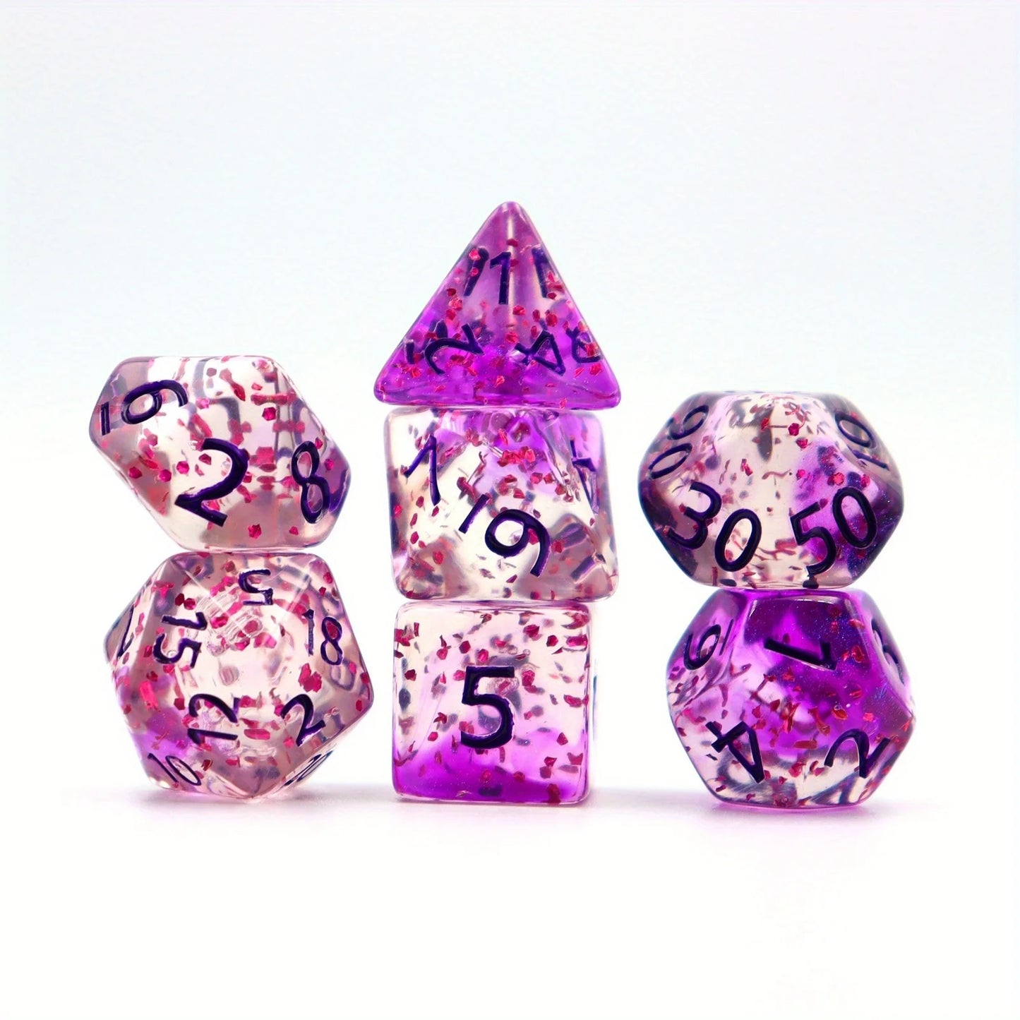 7pcs Set Crystal Style DND Dice Set, Polyhedral Table Game Dice Role-Playing RPG Dice With Box PURPLE