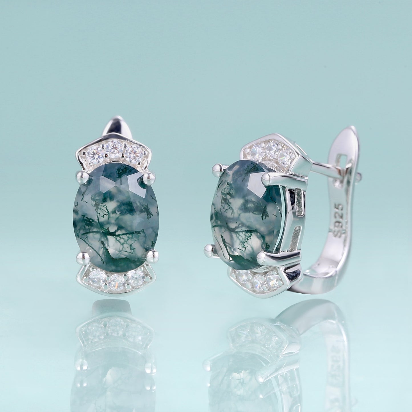 GEM&#39;S BALLET Skye Kite Green Moss Agate Studs Gemstone Earrings in 925 Sterling Silver Unique Gemsone Earrings For Women