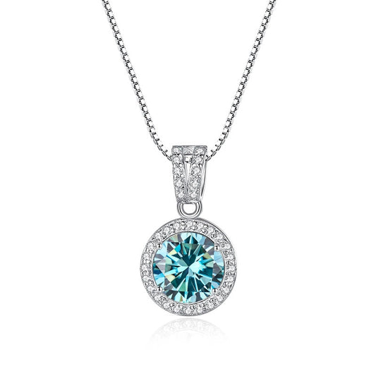 BIJOX STORY Moissanite Diamond Pendant Necklaces For Women 925 Sterling Silver Luxury Chain Trending Iced Bling Wedding Jewelry blue 1Ct per Pc 45cm