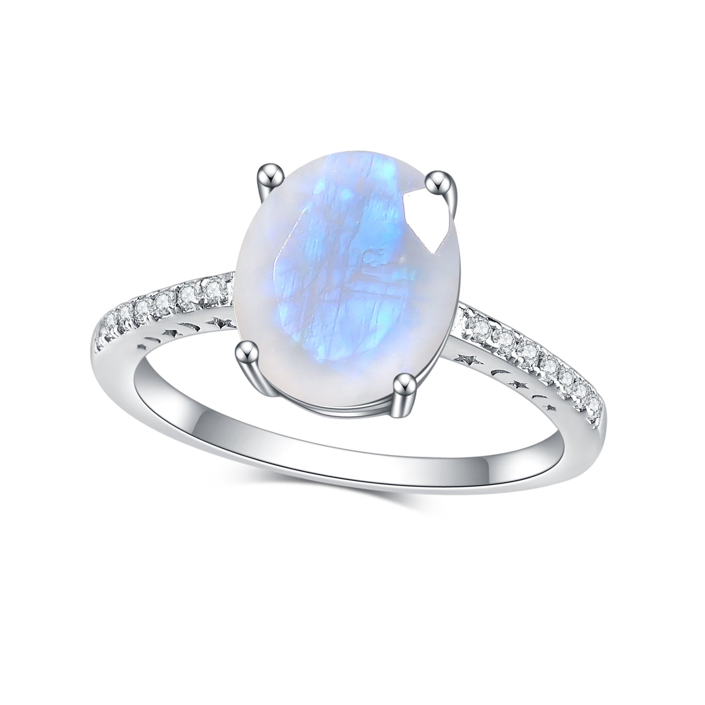 GEM'S BALLET 8X10mm Vintage Milky Blue Moonstone Engagement Ring Promise Bridal Ring in 925 Sterling Silver Gift For Her Milky Blue Moonstone|925 Sterling Silve