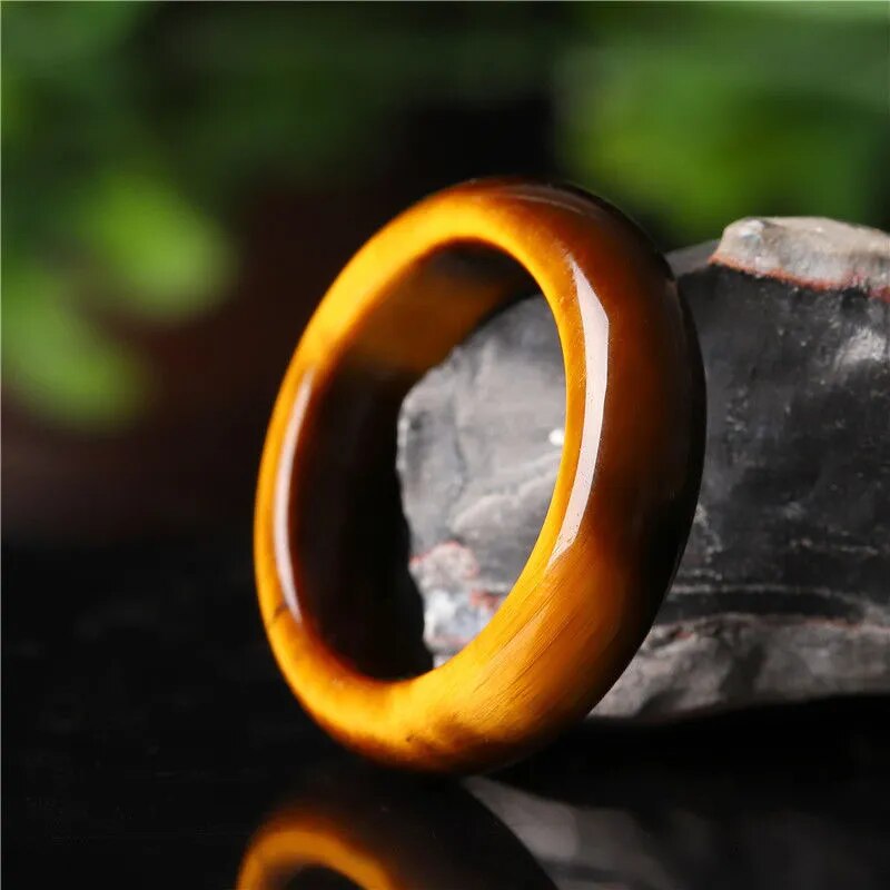 Natural Tiger Eye Stone 8-12 Size Ring Chinese Jadeite Amulet Fashion Charm Jewelry Hand Carved Crafts Gifts for Women Men Yellow 9