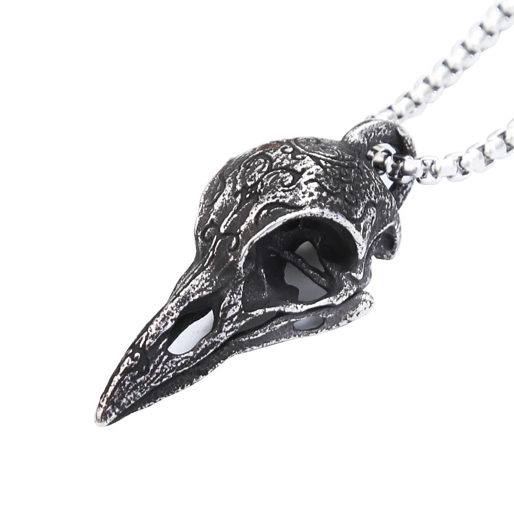 Punk Viking Stainless Steel Crow Skull Pendant Vintage Small Size Nordic Mens Necklace Biker Amulet Jewelry Gift Dropshipping Style A-50cm Chain
