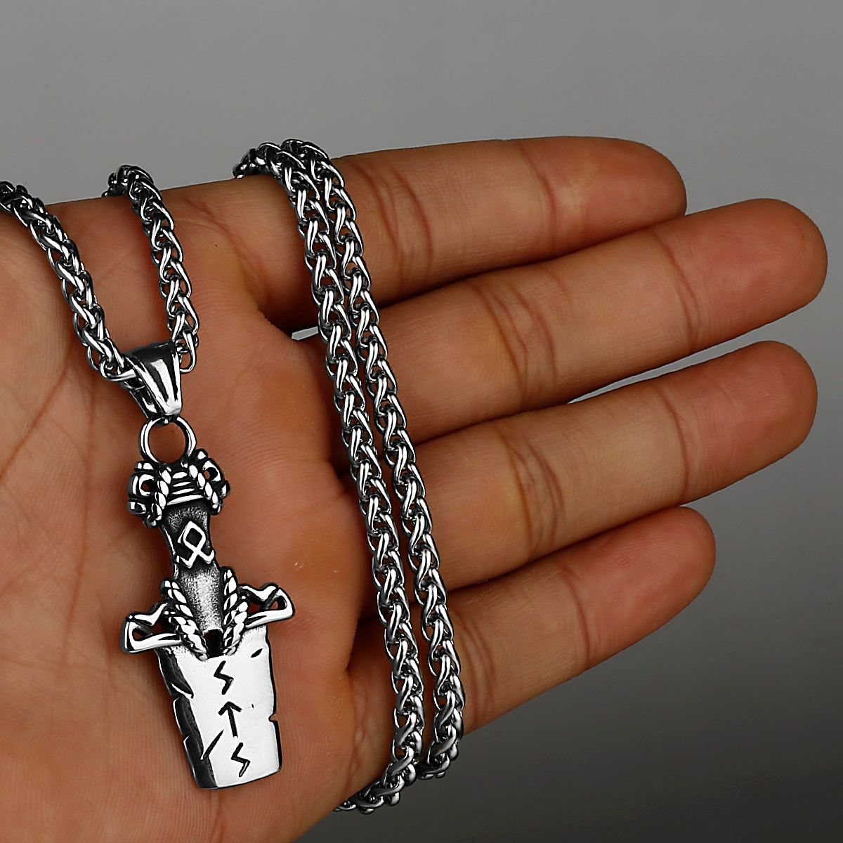 Viking Axe Necklace Pendant Valknut Stainless Steel Viking Men's Valknut Boyfriend Gift Jewelry Factory WJ 72 60cm