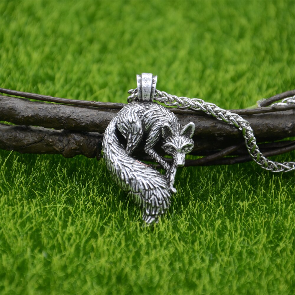 Slavic Fox Pendant Animal Viking Jewelry Necklace Men Accessories Goth Jewlery Metal Chain Silver
