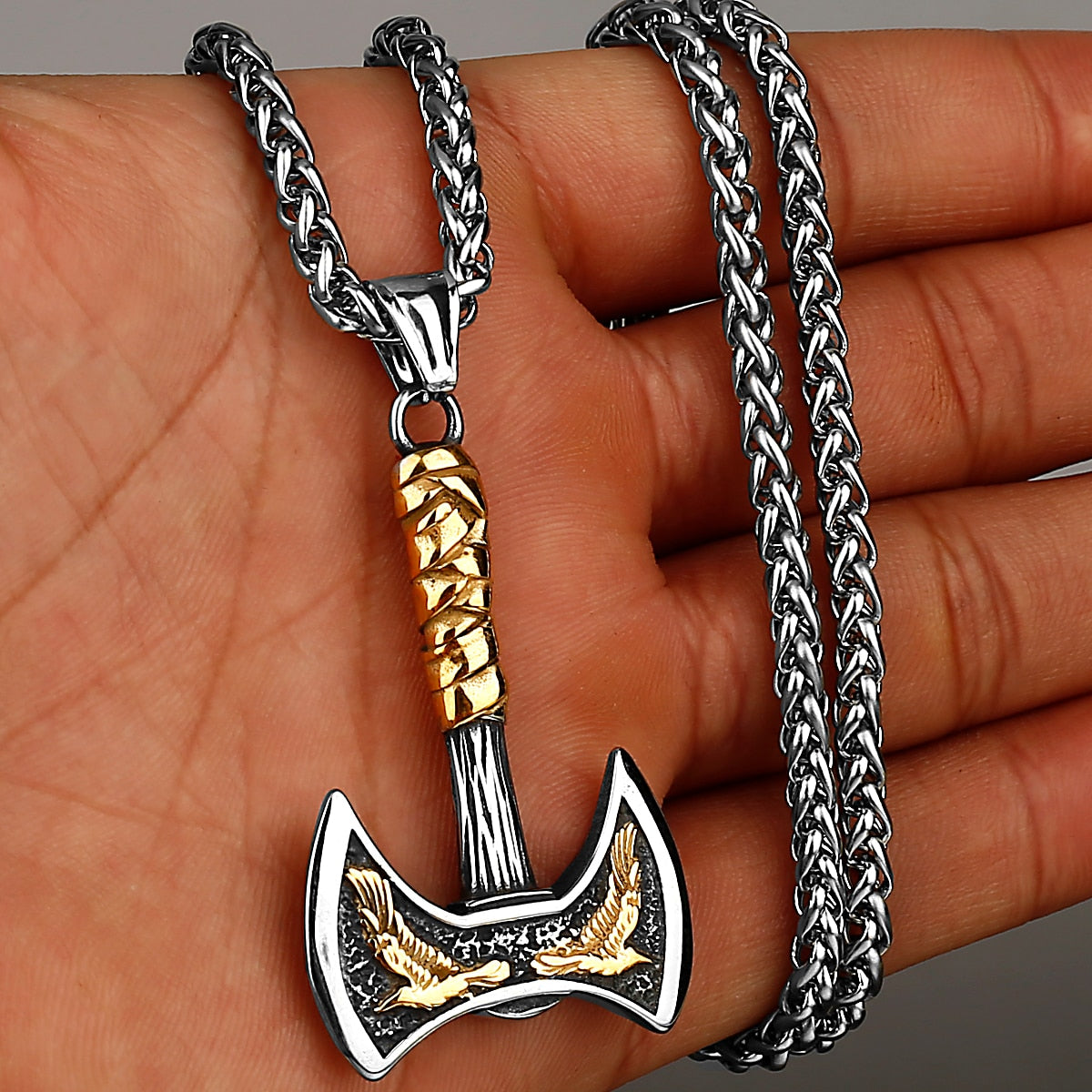 Viking Axe Necklace Pendant Valknut Stainless Steel Viking Men's Valknut Boyfriend Gift Jewelry Factory WJ 61 60cm