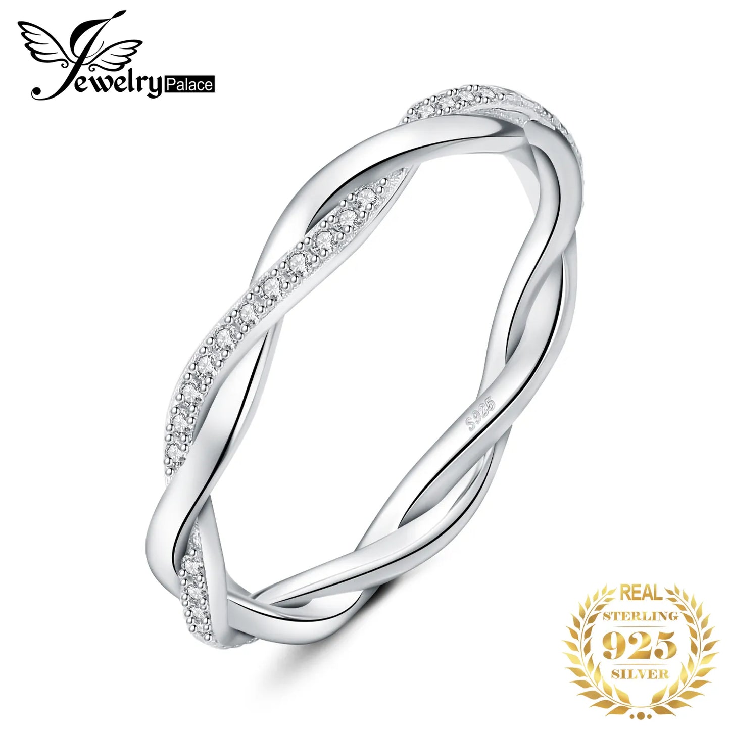 JewelryPalace Moissanite D Color Love Rope Infinity 925 Sterling Silver Stackable Band Ring for Woman Yellow Rose Gold Plated