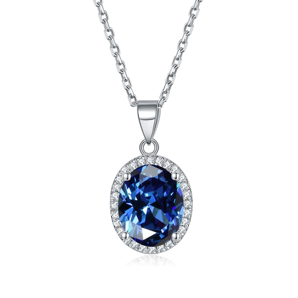 Vinregem Oval Cut 3CT Lab Created Sapphire Gemstones Fine Pendant Necklaces for Women 925 Sterling Silver Jewelry Royal blue 45cm