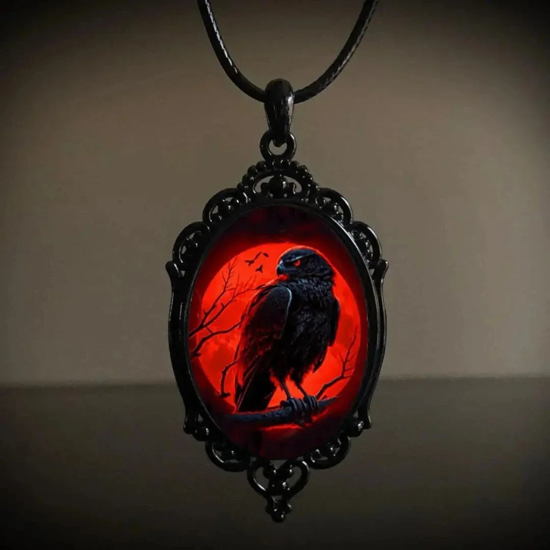 Gothic Vampire Owl Cameo Necklace Women Men Fashion Jewelry Accessories Gift Blood Owl Glass Charm Rope Chain Choker