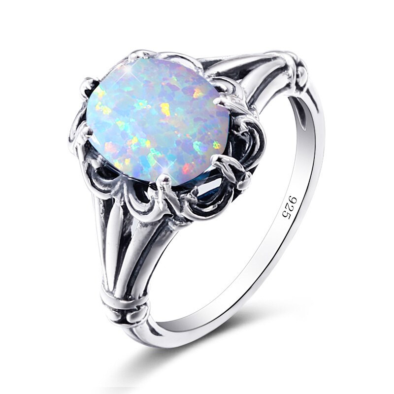 100% 925 Sterling Silver Rings Oval Design Garnet Bohemian Handmade Victoria Wieck Rings For Women Fine Jewelry Opal