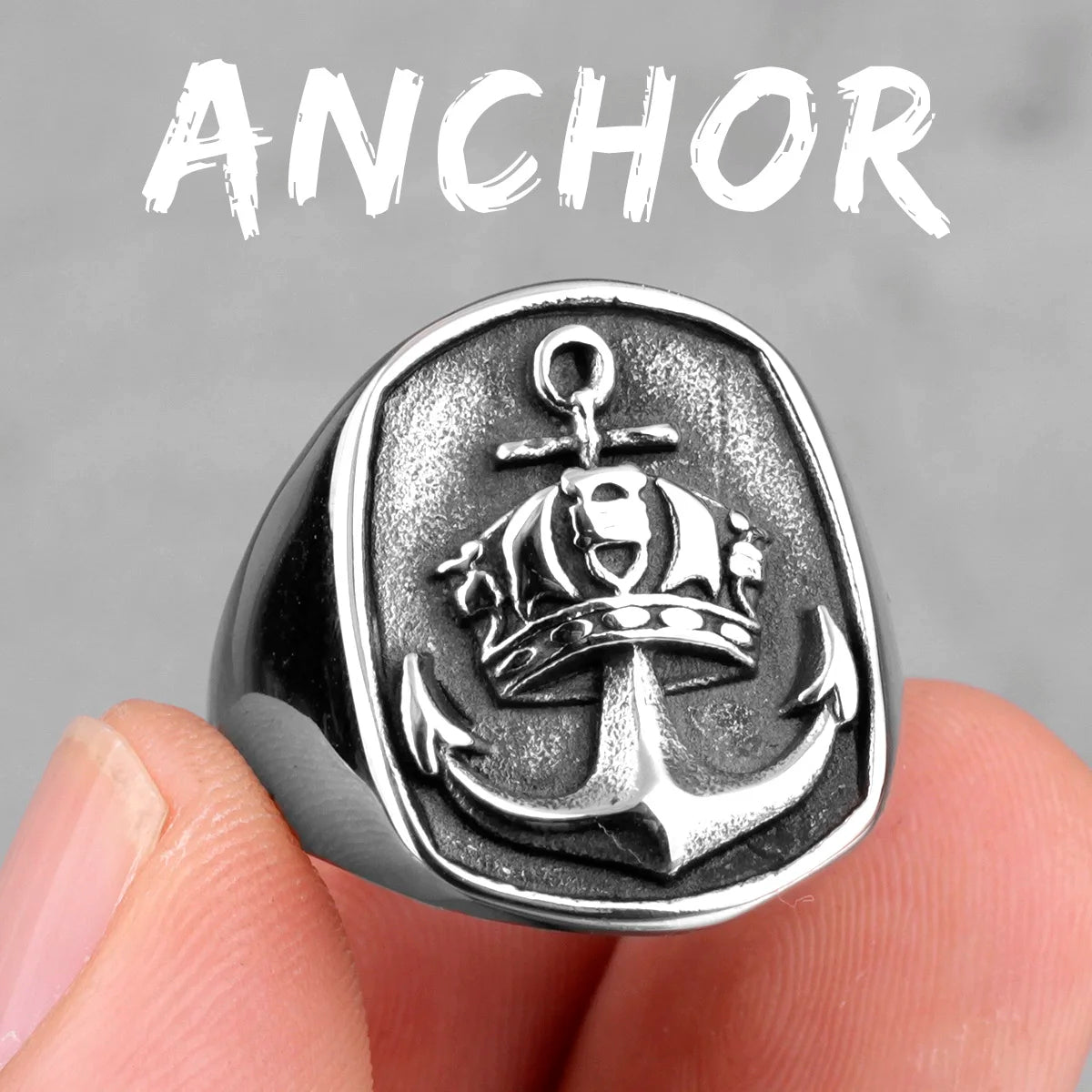 Anchor Lighthouse Ocean Sailor Ship Men Rings Stainless Steel Women Jewelry Vintage Punk Rock Fashion Accessories Gift R472-Anchor