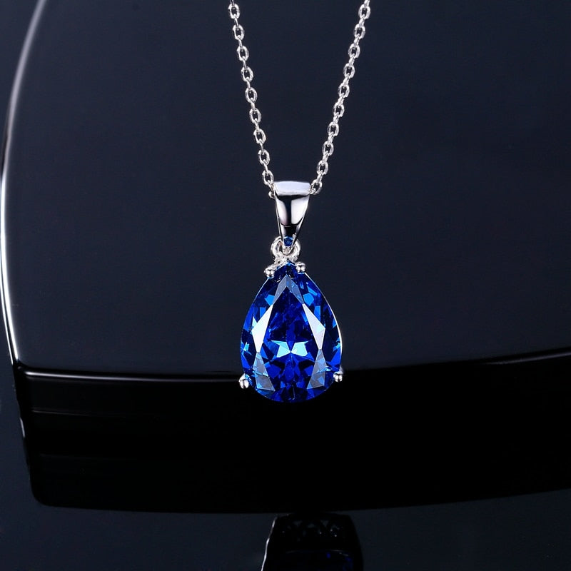 Nasiya Women's Fashion Necklaces Pendants Aquamarine Blue Sapphire Water Drop Gemstone Party Wedding Jewelry Gift