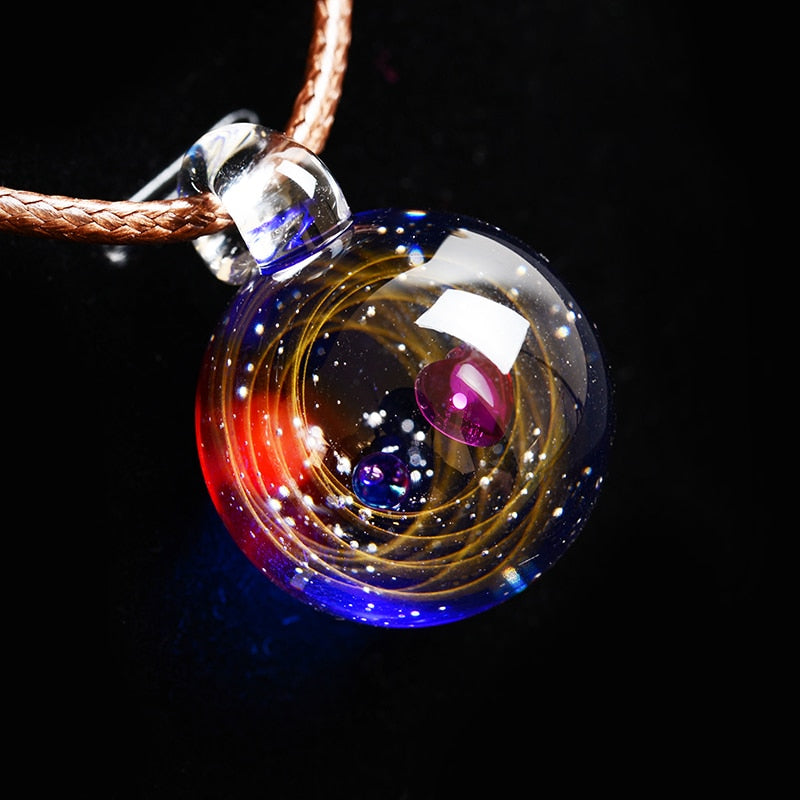 BOEYCJR Universe Star Moon Glass Bead Planets Pendant Necklace Galaxy Rope Chain Solar System Design Necklace for Women